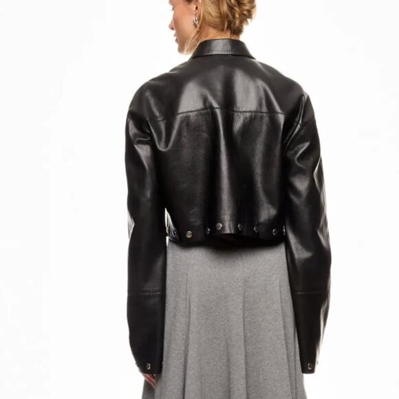 Nanushka Black Faux Leather Moto Jacket MEDIUM Cropped Oversized Designer $625 - Picture 2 of 15